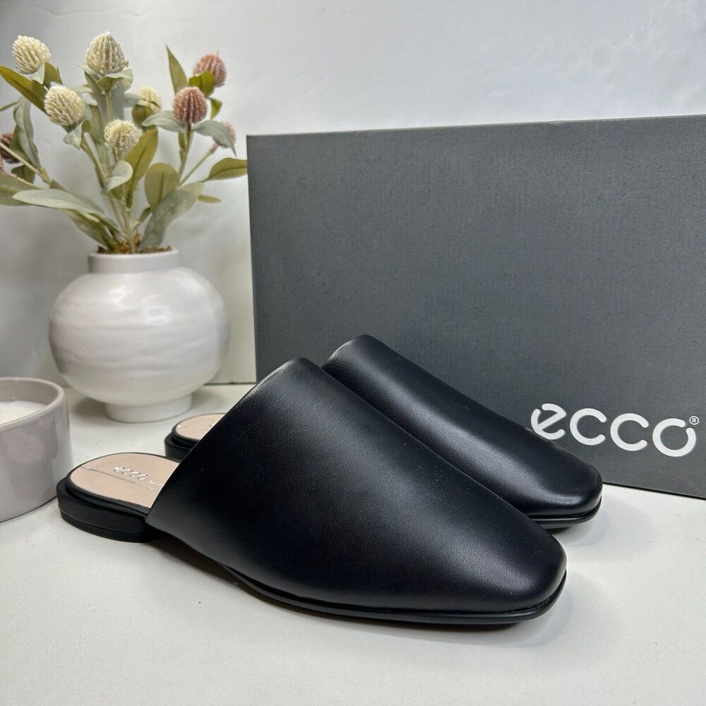 ECCO Anine Squared Buttery Soft Leather Flats Black 208293 Women's 40/9.5 NWB